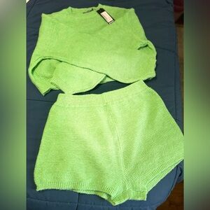 Nasty Gal 2 Piece Sweater Short Set, Color Mint Size M. BRAND NEW